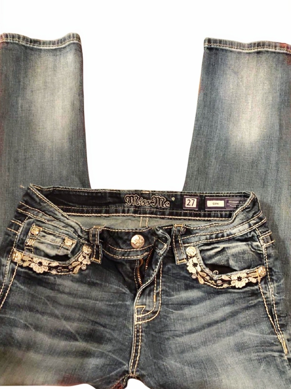 Miss Me Wom Jean Capri Med Vintage Blu Jeans with Floral Wings Embroidery